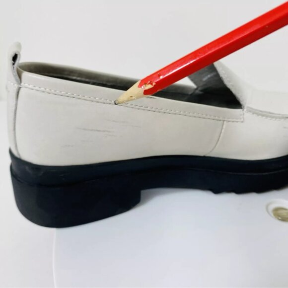 Eileen Fisher Leather Chunky Penny Loafers Womens 6.5 Light Gray Preppy Academia - Picture 9 of 12